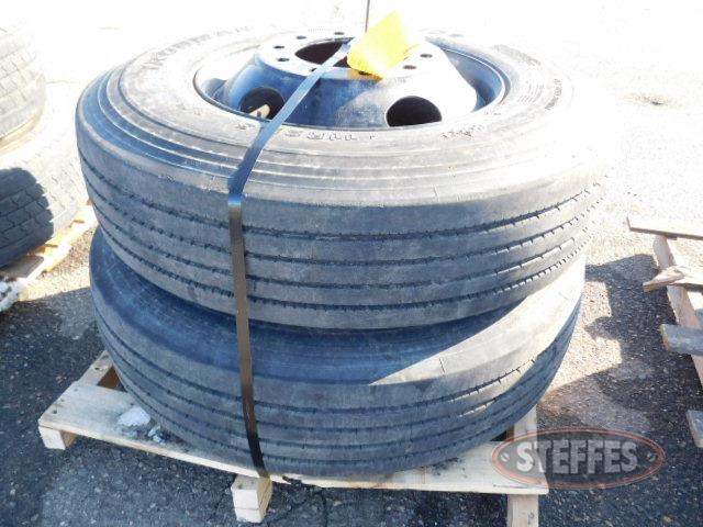 (2) 11R22.5 tires on steel rims, _1.JPG